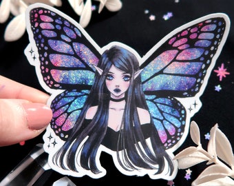 Galaxy fairy holograpic glitter sticker OR magnet - cute sparkly fridge magnet - waterproof - Galaxy butterfly sticker - Fairy magnet