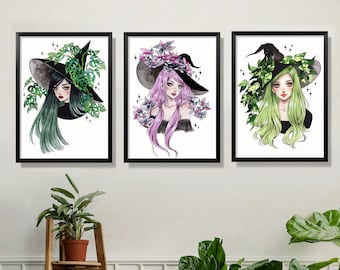 Impressions d'art de sorcières de plantes - Ensemble d'impressions - Peinture de plantes d'intérieur - Illustration de plantes sorcières - Cadeau pour les mamans et les papas des plantes