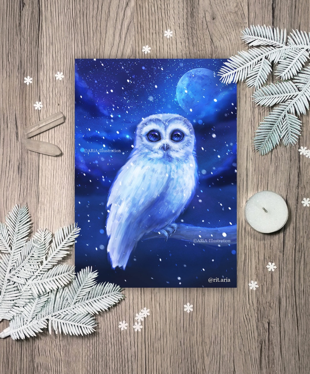Snowy Owl Art Print - Cute Owl Poster - Winter Owl With Galaxy Eyes ...