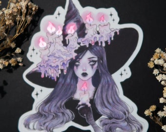 Candle witch sticker OR magnet - Spooky goth witch fridge magnet - waterproof sticker for water bottle, laptop, planner, bullet journal