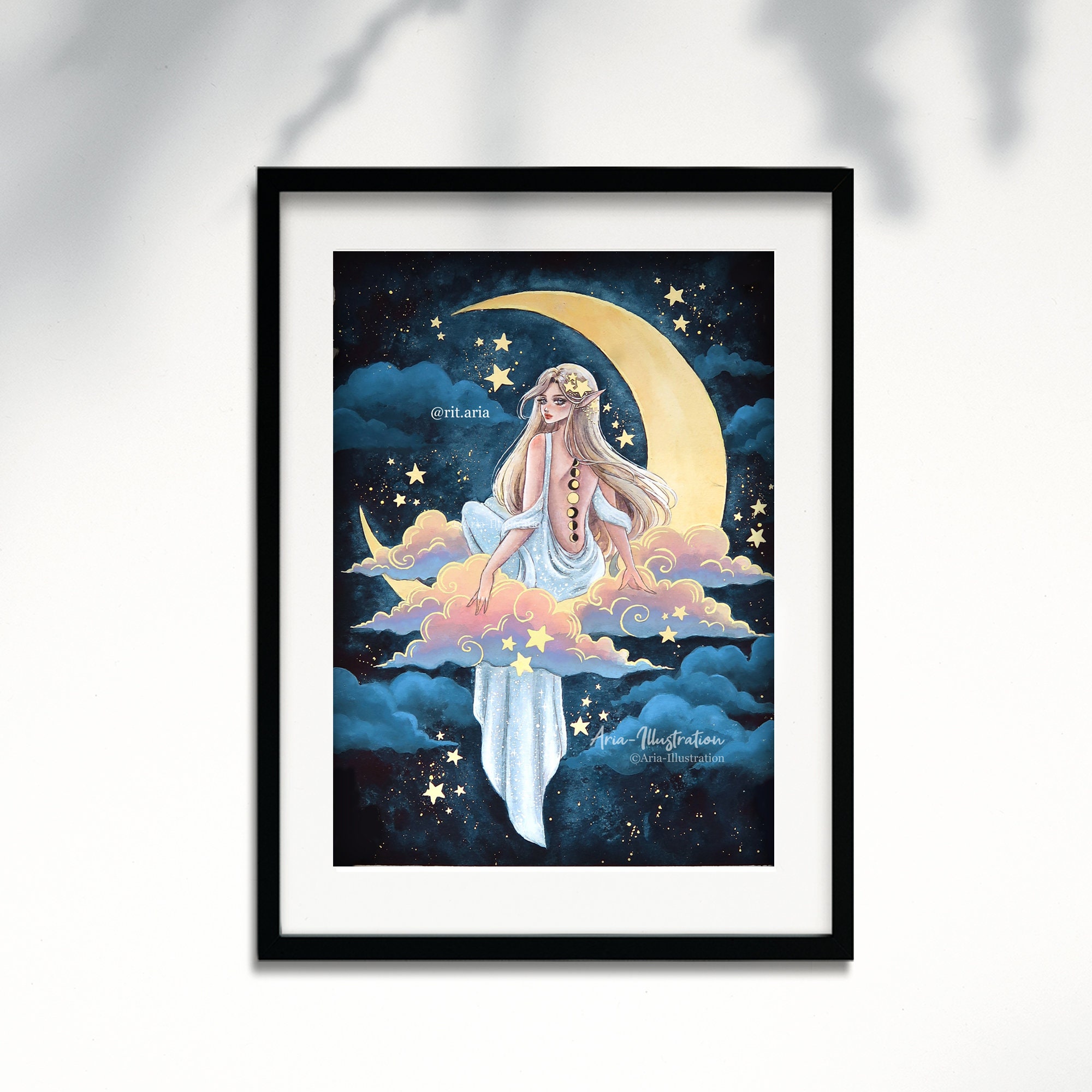 Moonlight Nymph Art Print - Cute Wall Decor Painting - Mystical