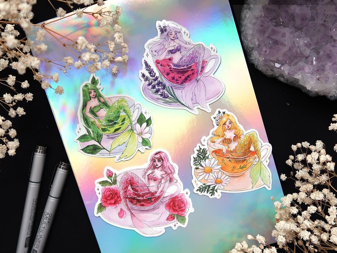 Tea Mermaids Stickers OR Magnets - Cute Mermaid Fridge Magnet ...