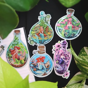 Ensemble d'autocollants de sirènes de potion OU ensemble d'aimants de réfrigérateur - autocollants mignons de sirène en bouteille - cadeau magique de sirène
