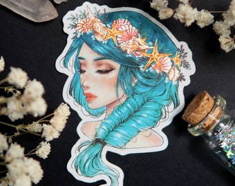 Mermaid shimmery sticker OR magnet- Cute mermaid hair sparkly fridge magnet - waterproof for water bottle, laptop, planner, bullet journal