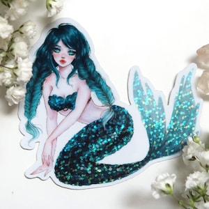 Aimant OU autocollant holographique pailleté sirène apatite - adorable aimant scintillant pour réfrigérateur - imperméable à l'eau pour bouteille d'eau, agenda, bullet journal
