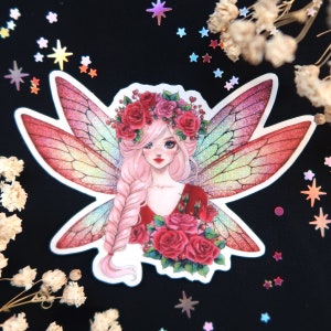 Aimant ou autocollant holographique scintillant fée de la Saint-Valentin - adorable aimant scintillant pour réfrigérateur - imperméable - pour bouteille d'eau, agenda, bullet journal