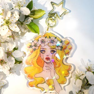 Honey holographic charm - Acrylic keychain - Cute gift