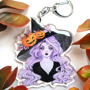 Halloween Hexe Glitzer Anhänger - Witchy Acryl Schlüsselanhänger - Gruseliges Geschenk - Niedliche Kürbis Kunst