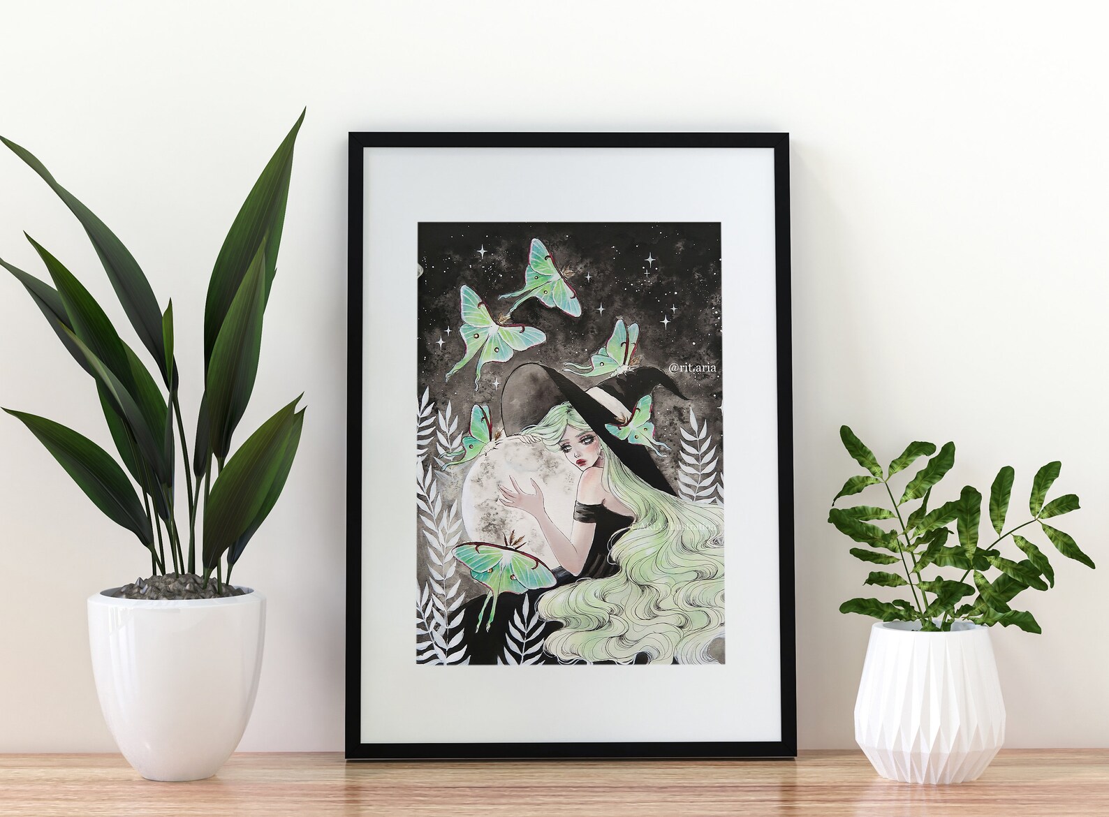 Luna Moth Witch Art Print - Wall Decor Painting - Witchy Poster - Hand ...