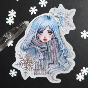 Little Snowflake holographic glitter sticker OR magnet -  Cute fridge magnet- waterproof for water bottle, laptop, planner, bullet journal