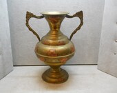 Beautiful brass amphora with red copper enhanced décor