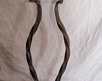 Extremely rare and unique solid wrought iron horse butcher shop door handle with horseshoe decoration
