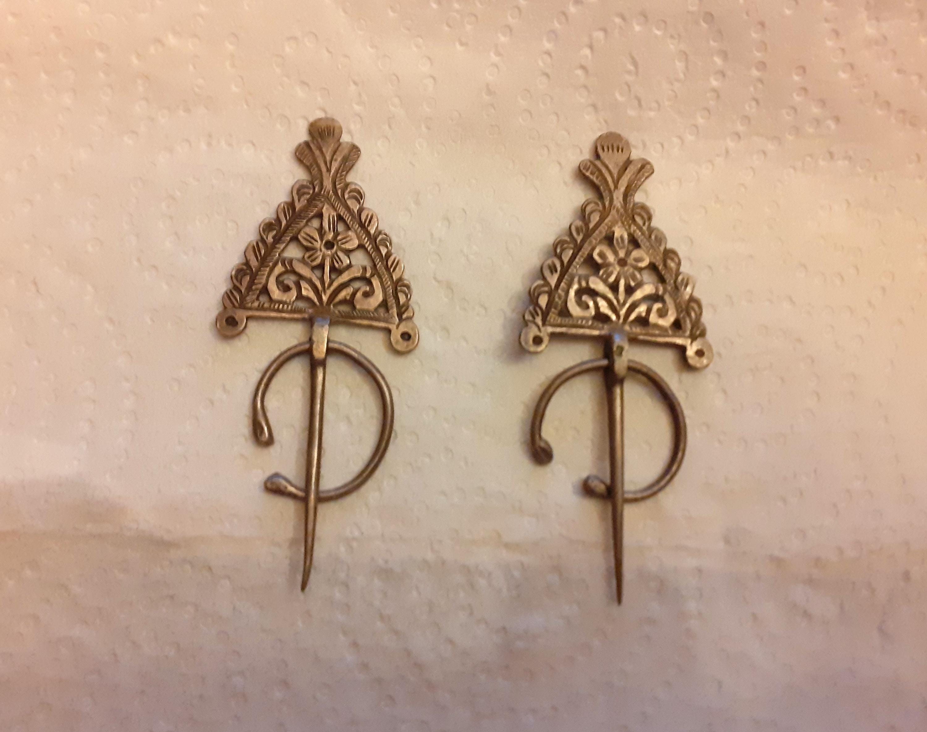 Ancienne Fibule Berbère Broche Ethnique Métal Argenté - Bijou Vintage Occasion