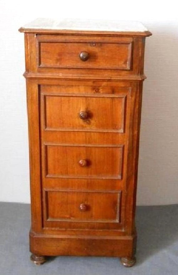 Small Jammy Style Kitchen Accessory/Walnut Wood With White Marble Gray Veins/ Louis Xvi Style, Old W