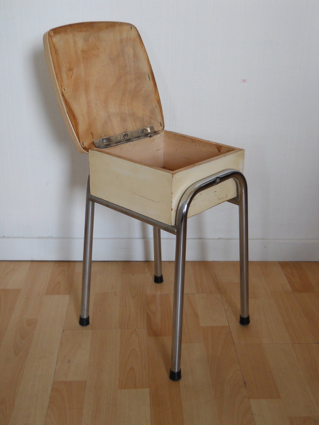 Rare Vintage Stool With Integrated Storage Stainless Steel and Formica ...