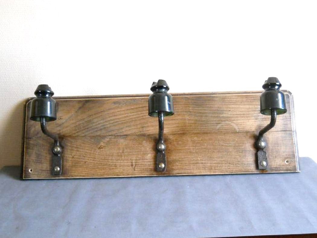 Modern Streamline Liner Industrial Coat Rack/Solid Oak Wood, Wrought Iron, Electric Glass