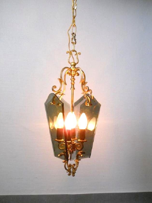 Suspension , Lantern, Living Room/Louis Xv Style Gilded Bronze & Smoked Glass Lucien Gau Desingn