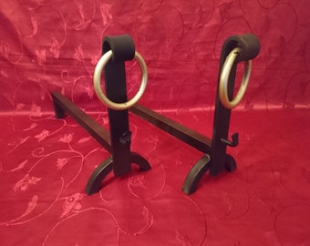 Pair of solid wrought iron fireplace and irons to place the logs in the fireplace hearth Art Deco periods