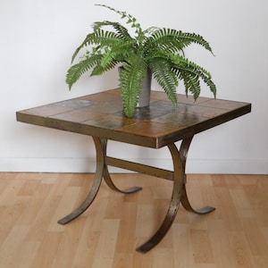Vallauris coffee table / Roger Capron style / glazed ceramic tiles / stylized floral decoration