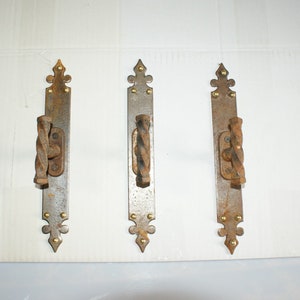 3 vintage wrought iron window handles