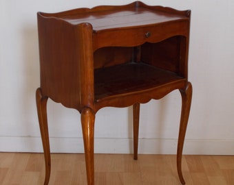 Louis XV style bedside table in solid wood Glossy varnished cherry wood 1960s