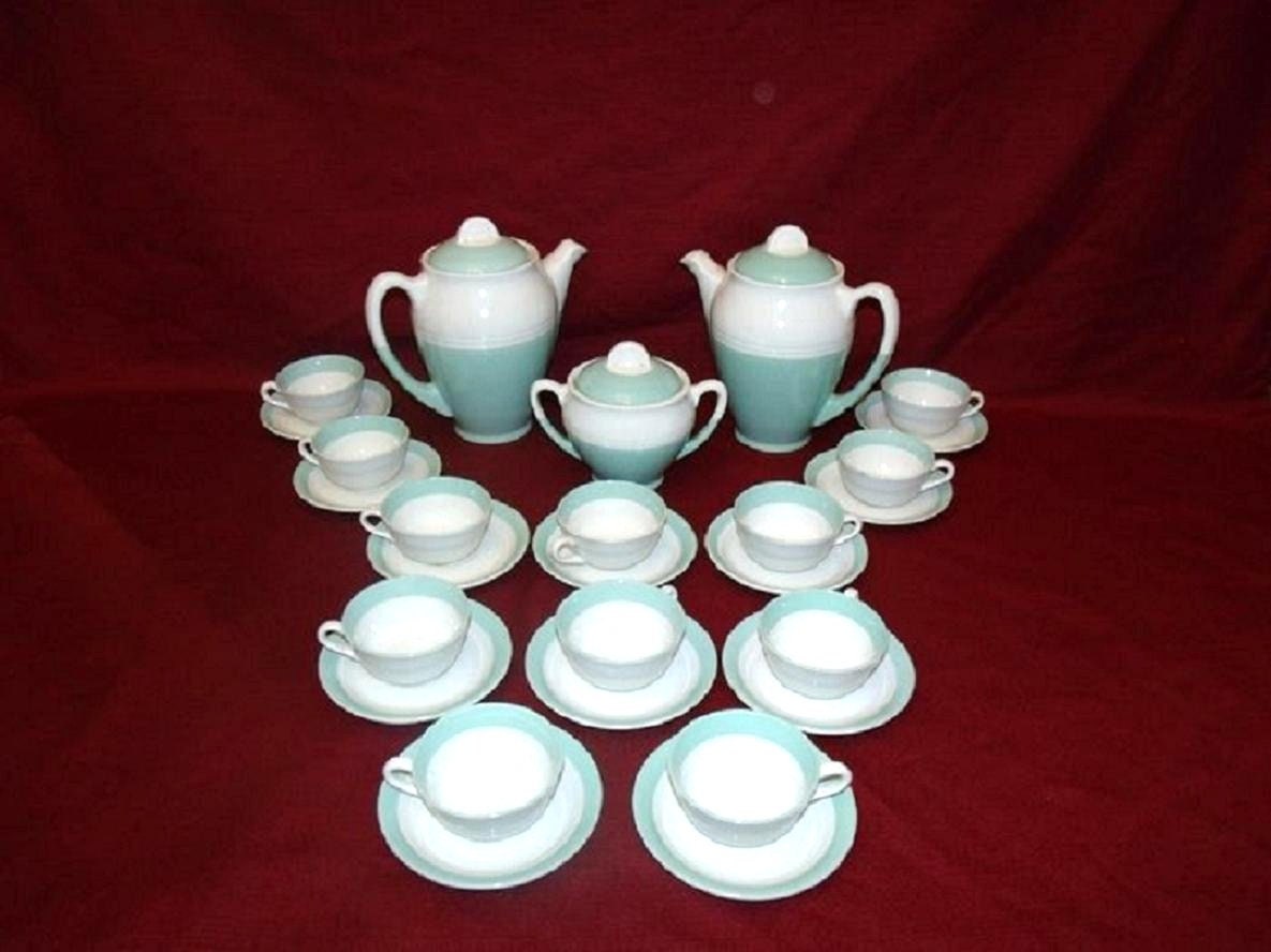 Ceranord/Tea Or Coffee Service 12 People Art Deco Semi-Porcelain Period Celadon & White Color