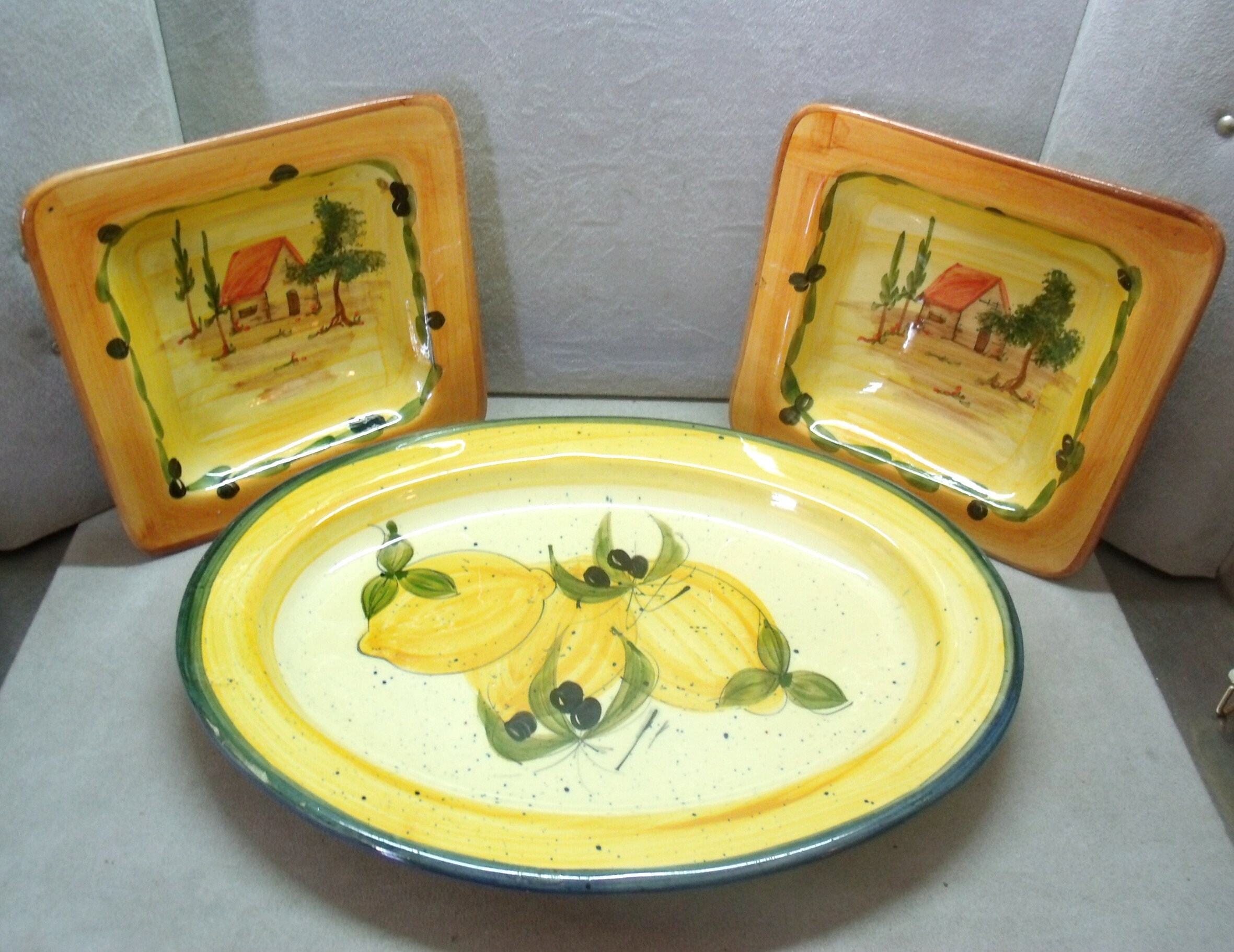 Ceramics From Vallauris/Head To Service Serving Dish & 2 Plates Hand Painted Decor