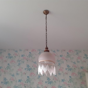 Pink and bronze opaline glass pendant light with glass drop pendant, 1980s