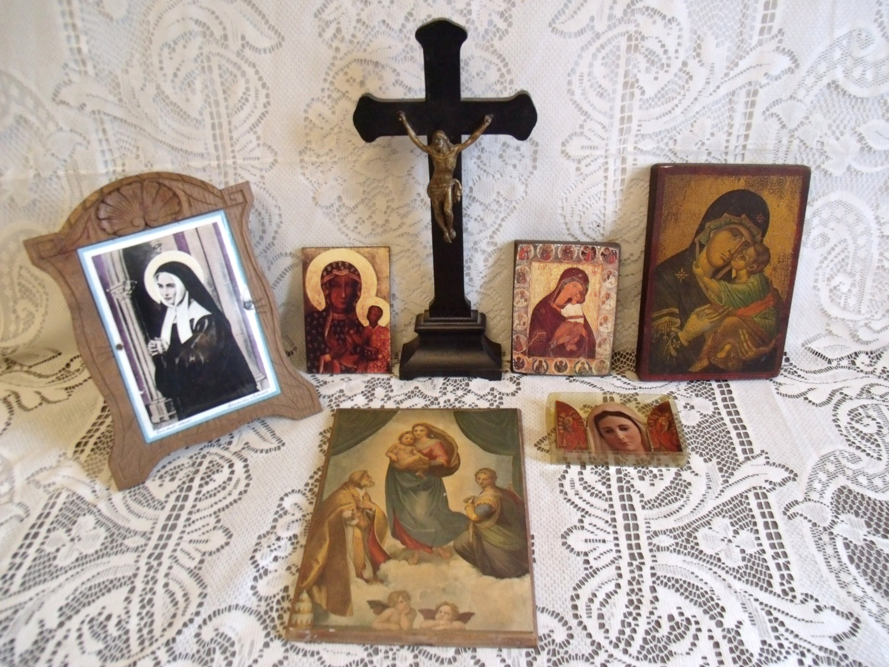 Set Of 7 Religious Objects Including Icons & Christ On His Cross