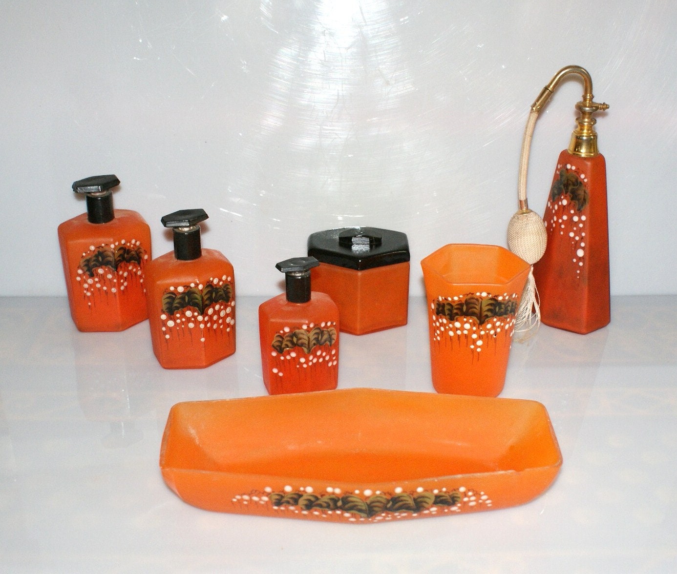 Bathroom Accessory/Orange Glass Paste With Handmade Enamel Decoration Art Deco Eras