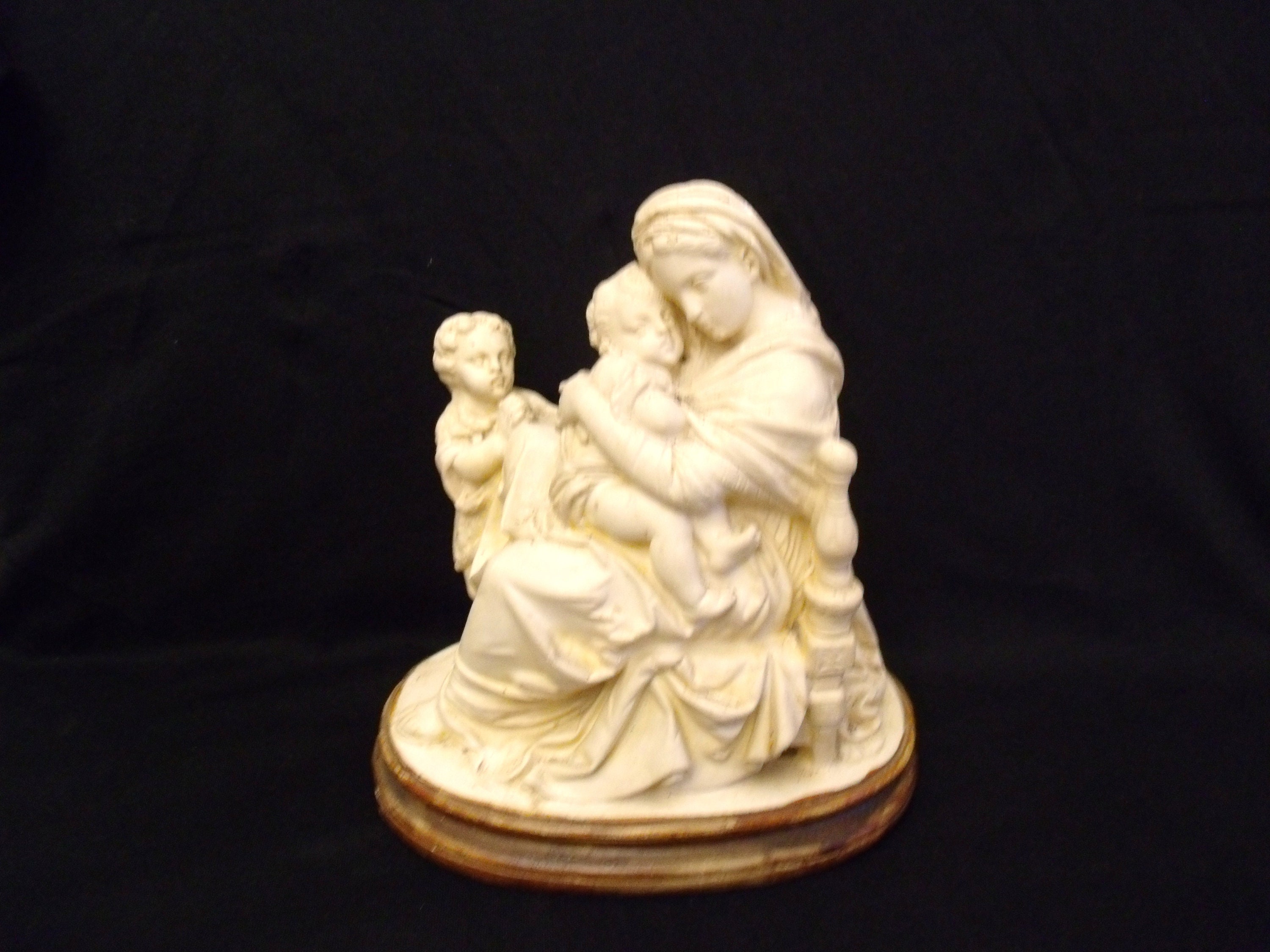 Superb Sculpture Of The Virgin & Child With Young Saint John Baptist Resting On Its Plinth Imitating