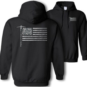 American flag coal miner hoodie - USA flag coal mining pickax sweatshirt hoodie - mineral mining camouflage American flag patriotic hoodie