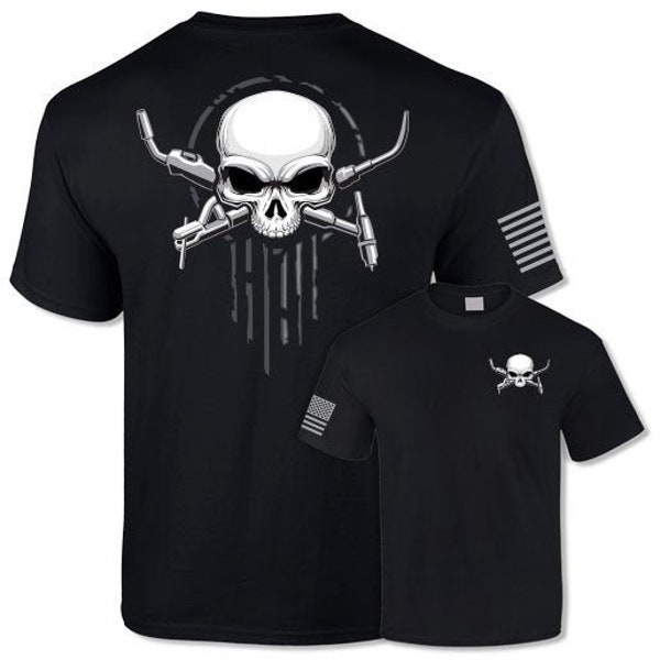 Welder skull & crossbones t-shirt - White welding skull short sleeve tee shirt - Welders jolly roger skull shirt -  White Skull Pro