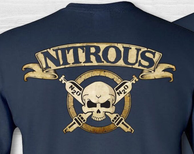 Men's Nitrous Skull & Crossbones Tshirt. Nitrous Racer Short Sleeve