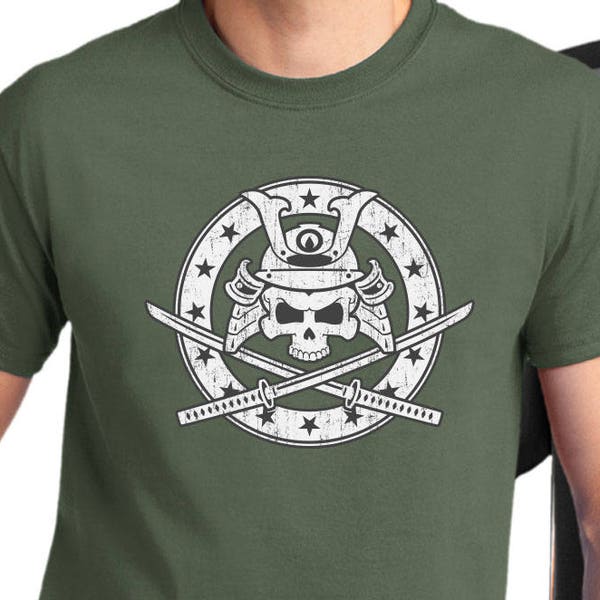 Samurai T-shirt, samurai helmet skull crossbones t shirt, bushido tee shirt, samurai sword shirt, katana shirt