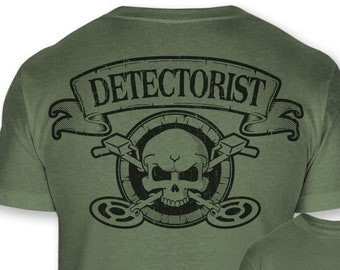 Metal Detecting Skull Crossbones Athletic T-Shirt - Detectorist Badge Tee Shirt - A88