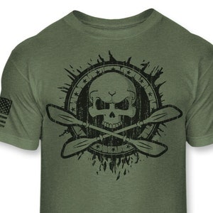 Kayaking Skull T-Shirt - Kayak Paddle Crossbones Athletic T Shirt - Jolly Roger Kayaker American Flag Tee - A121