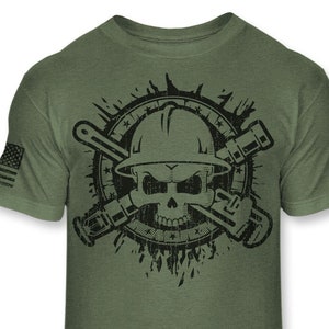 Sprinkler Fitter Skull T-Shirt - Wrench Sprinkler Head Crossbones Athletic T Shirt - Jolly Roger Sprinkler Fitting American Flag Tee - A137