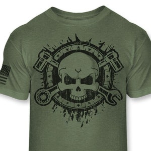 Mechanic Skull T-Shirt - Automotive Wrench Ratchet Tool Crossbones Athletic T Shirt - Jolly Roger Auto Repair Shop American Flag Tee - A152