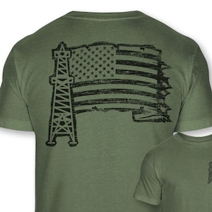 Men&#39;s Oil Field Roughneck American Flag Soft Blend Short Sleeve Tee Shirt - A65