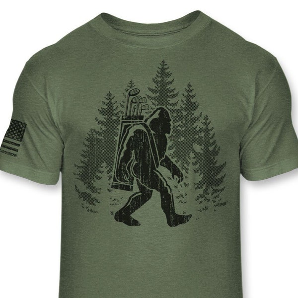 Bigfoot Golfer T-Shirt - Funny Sasquatch Golfing shirt - Bigfoot Golf silhouette shirt - Outdoor Athletic blend Tee Shirt - A176