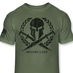 Molon Labe Spartan Helmet & Cross Swords Shirt - American Spartan Warrior T-Shirt - Come and Take it Tee - Athletic Blend T-Shirt - A212