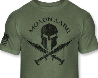 Molon Labe Spartan Helmet & Cross Swords Shirt - USA Spartan Warrior T-Shirt - Come and Take it Tee - Athletic Blend T-Shirt - A215