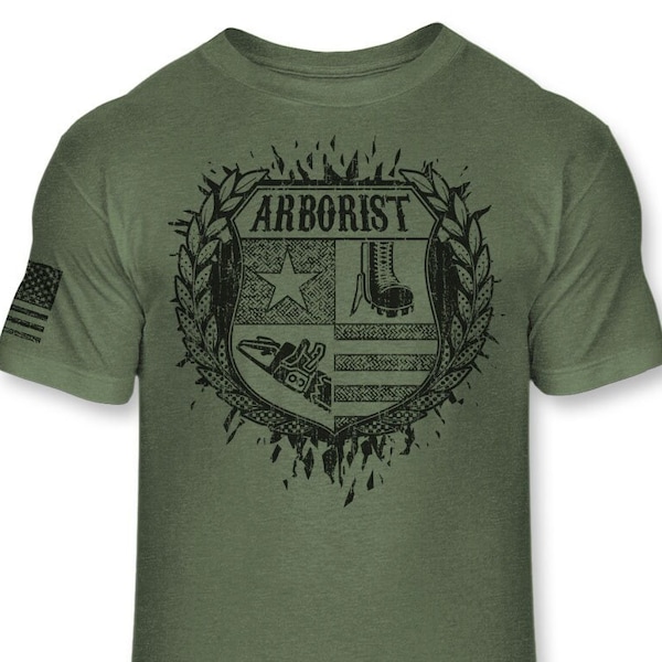 Arborist Crest T-Shirt - Arborist Coat of Arms Shield Shirt - American Arborist Badge Emblem Logo Tee - Athletic blend T-Shirt - A216