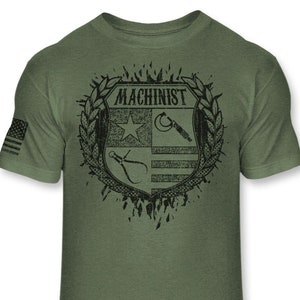 Machinist Crest T-Shirt - Machinists Coat of Arms Shield Shirt - USA Machinist Badge Emblem Logo Tee - Athletic Blend T-Shirt - A241