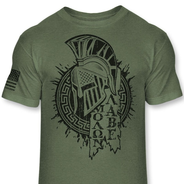Spartan Helmet T-Shirt - American Warrior Molon Labe Shirt - Come and Take it 2nd Amendment Tee - Athletic Blend T-Shirt - A196