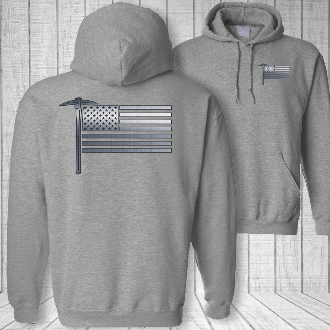 American Flag Coal Miner Hoodie USA Flag Coal Mining Pickax Etsy