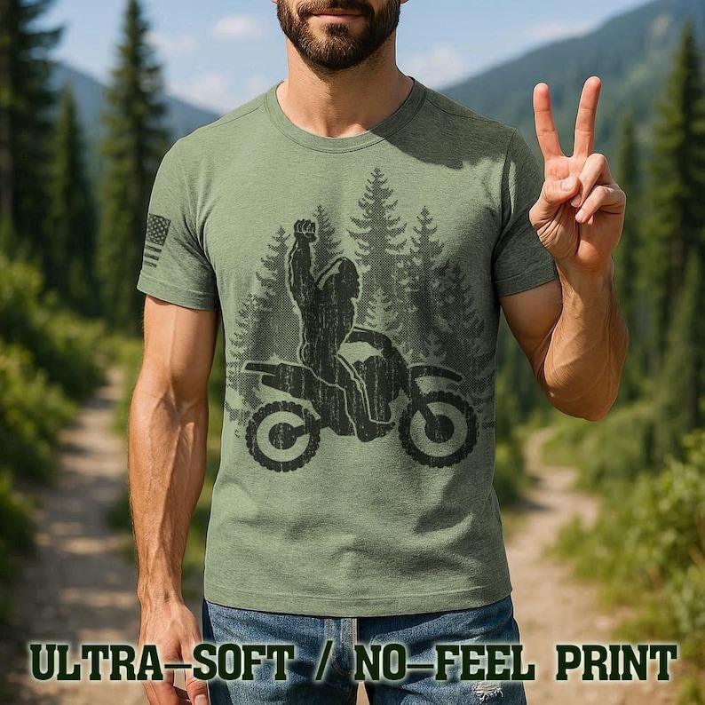 Bigfoot Dirt Bike T-Shirt - Funny Sasquatch Dirt biking shirt - Big foot Enduro shirt - Motocross Athletic Soft Blend Tee - A192 image 7