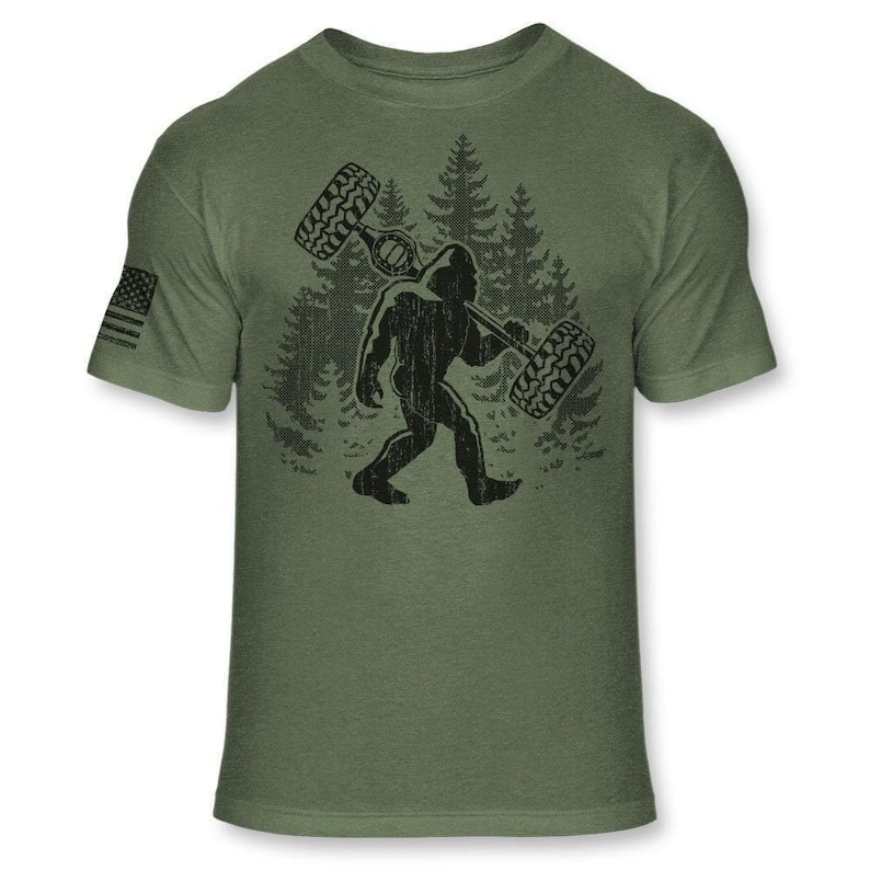Bigfoot Off-road T-Shirt - Funny Sasquatch Offroad shirt - Bigfoot Off Road 4x4 silhouette shirt - Outdoor Athletic Soft Blend Tee - A177 Heather Army Green