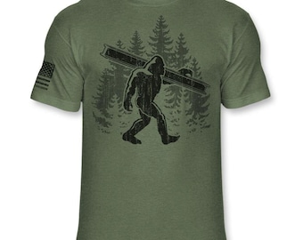 Bigfoot Ironworker T-Shirt - Funny Sasquatch Ironworker shirt - Bigfoot iron working shirt - Athletic Soft Blend Tee - A184